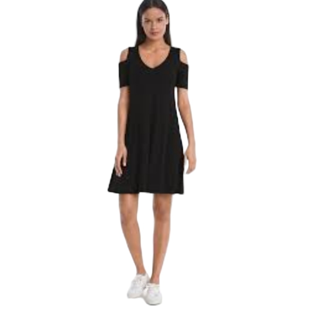 WHBM‎ Black Cold Shoulder Trapeze Dress Size Small